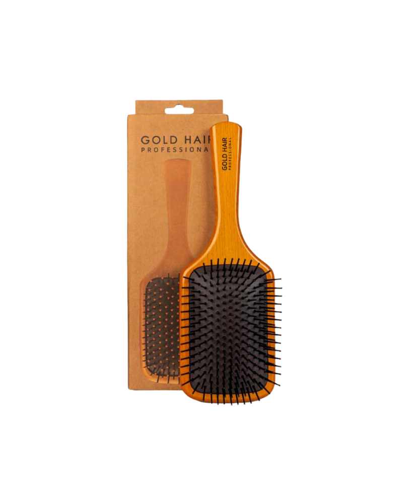 Gold Hair Professional Wooden Brush | Durable & Non-slip Grip | Detangles Hair & Pain-free