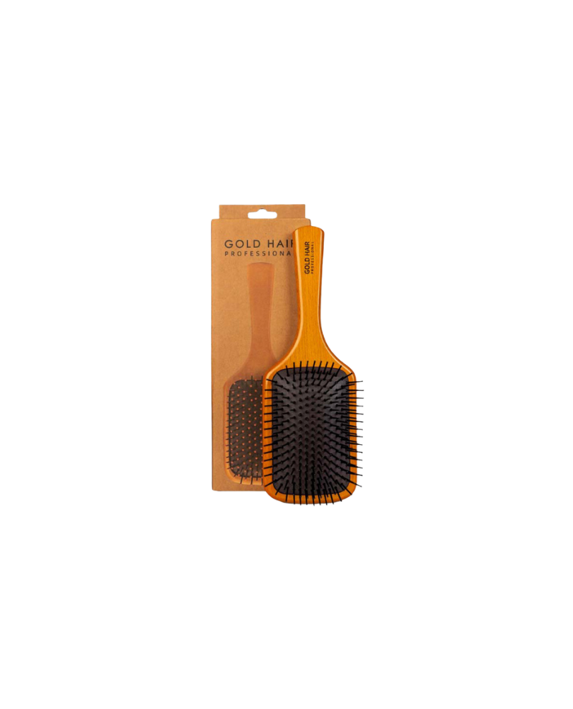 Gold Hair Professional Wooden Brush | Durable & Non-slip Grip | Detangles Hair & Pain-free