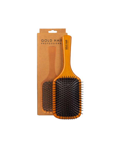 Gold Hair Professional Wooden Brush | Durable & Non-slip Grip | Detangles Hair & Pain-free