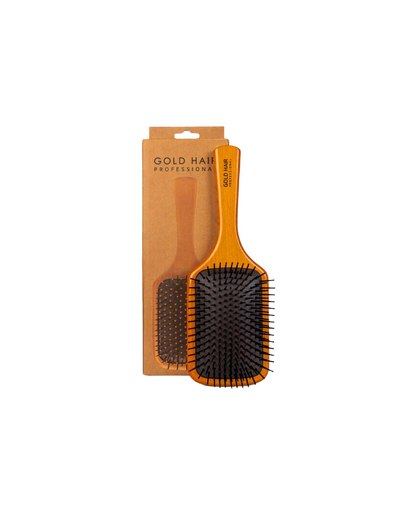 Gold Hair Professional Wooden Brush | Durable & Non-slip Grip | Detangles Hair & Pain-free